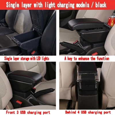 Single USB Black Red Для Suzuki Maruti DZire Swift подлокотник коробка центральный магазин содержание коробка с держатель стакана, пепельница украшения с интерфейсом USB - Название цвета: Single USB Black Red