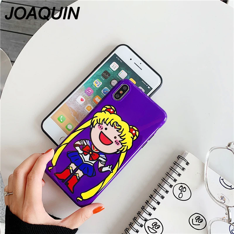 Фиолетовый японский аниме Kawaii Сейлор Мун девушка телефон чехол для iPhone 6 Puls 6S 7 8 X XS