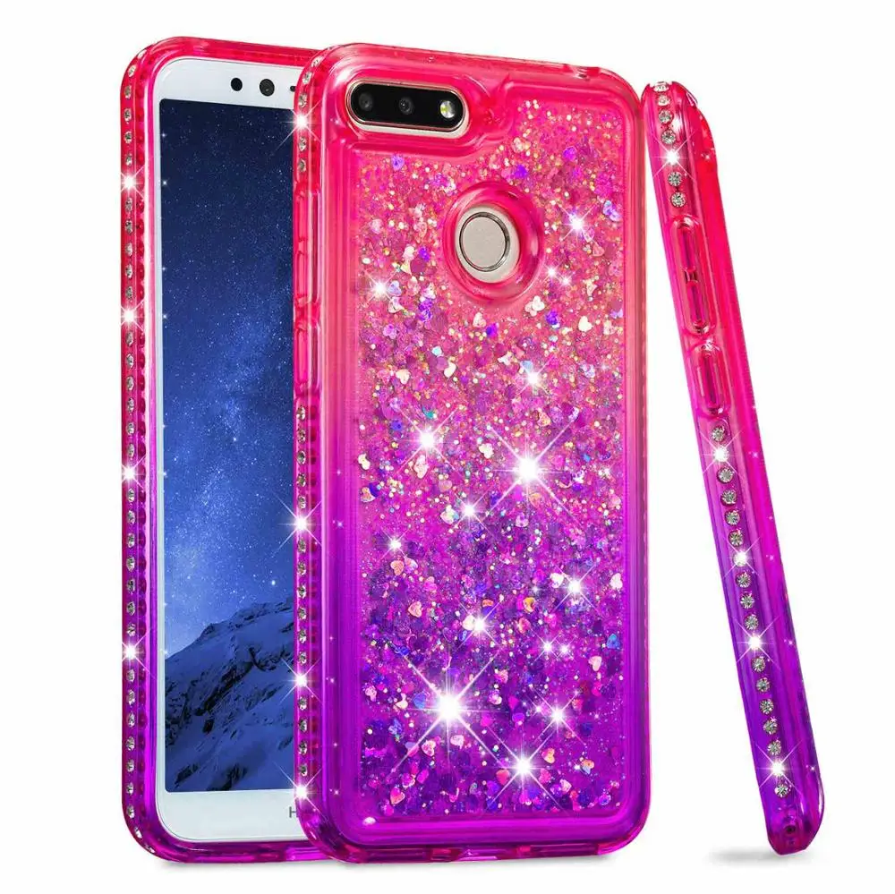 Pink Purple Алмазный блестящий чехол для huawei Y6 Prime жидкий зыбучий песок мягкий чехол для huawei Honor 7A Pro 7C Aum-L41 5,7 дюймов - Цвет: Pink Purple