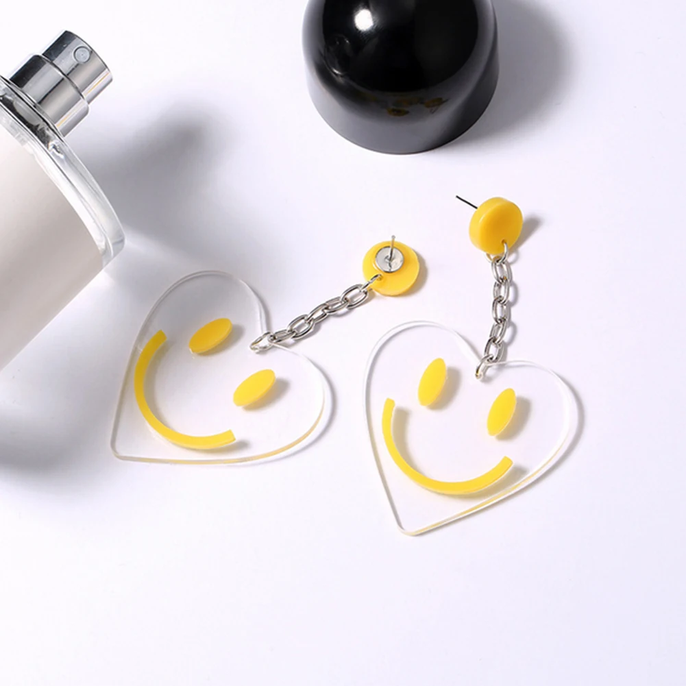 1 пара модные милый акриловый серьги в форме сердца Смайлик Серьги забавные