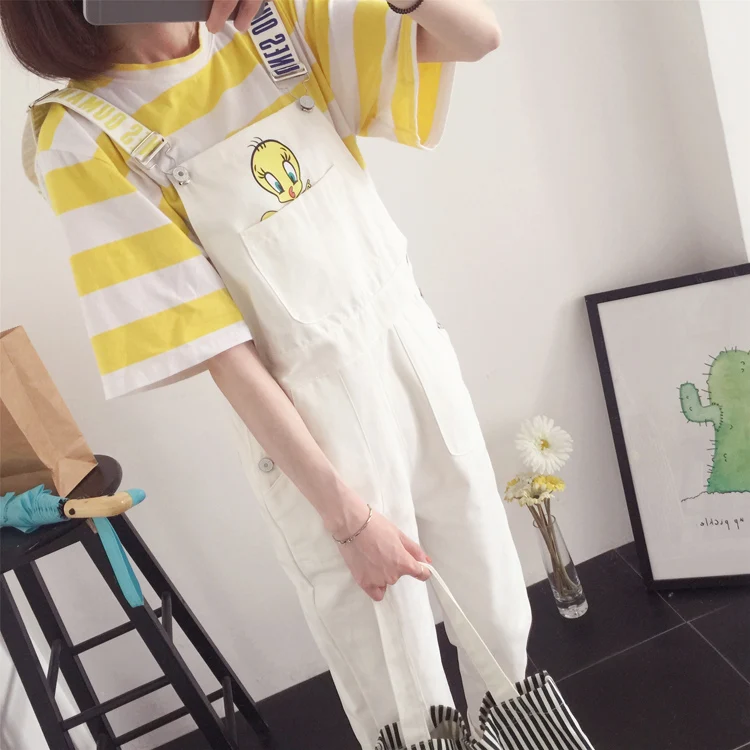 Новые модные женские комбинезоны Kawaii С мультяшным принтом, женский комбинезон с карманами, женский комбинезон ярких цветов, студенческий стиль, женские комбинезоны
