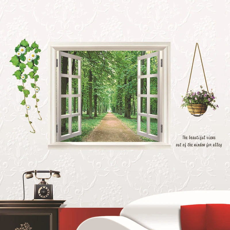 Новые украшения дома стены стикеры поддельные дерево Windows внутри Art Vinyl Росписи