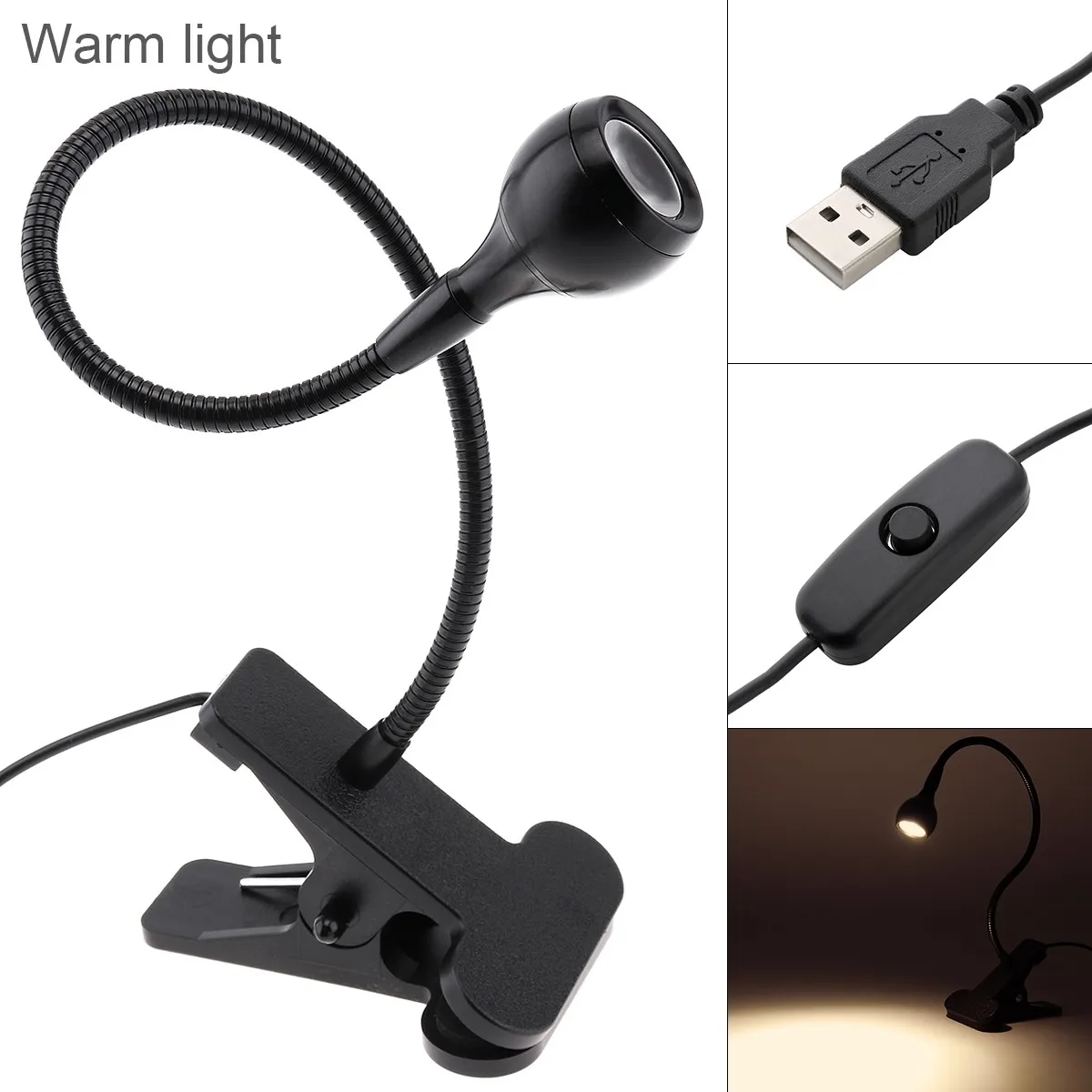 Зажим держатель USB мощность Led Настольная лампа Гибкая с регулируемой яркостью 4
