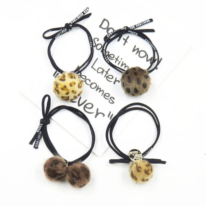 

10PCS/LOT Novelty Leopard Ball Flower Elastic Hair Bands For Girl Headband Scrunchy Korean Kids Hair Accessories For Women