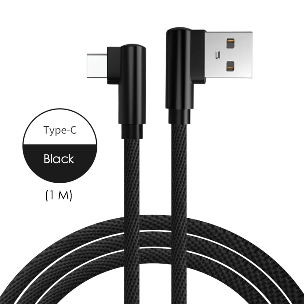black Type C 2.4A 90 градусов локоть Micro USB кабель для быстрой зарядки данных для iphone xs samsung Edge Xiaomi Мобильный телефон usb зарядный шнур - Цвет: black Type C