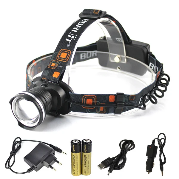 BORUiT налобный фонарь с зумом 1000LM XM-L T6 светодиодный фар 3-Режим масштабирования фонарь Водонепроницаемый налобный фонарь для кемпинга, охоты, рыбалки 18650 - Испускаемый цвет: BLACK-ALL