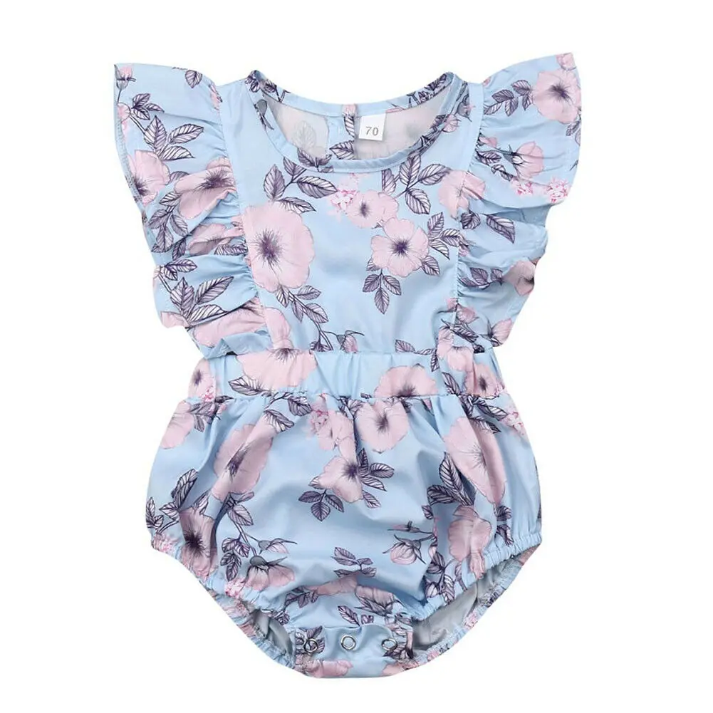 Новое летнее для малыша маленьких девочек Цветы одежда рюшевые боди домашний