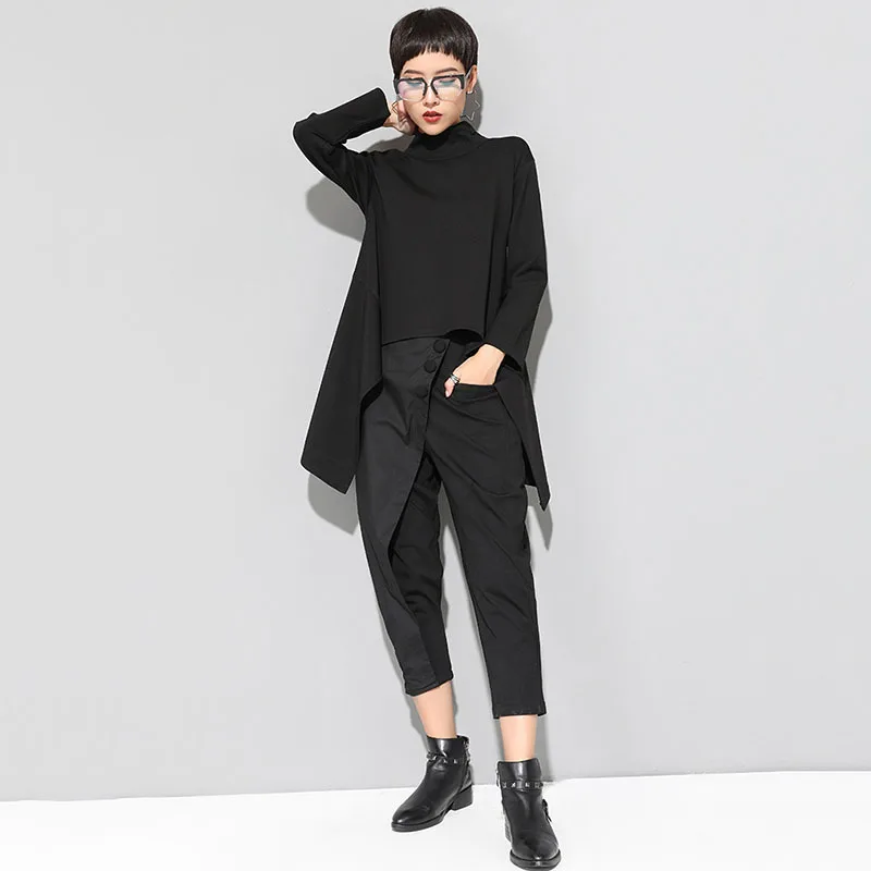 TWOTWINSTYLE, асимметричный пуловер, топы для женщин, стоячий воротник, длинный рукав, ассиметричные футболки для женщин, весна, повседневная мода
