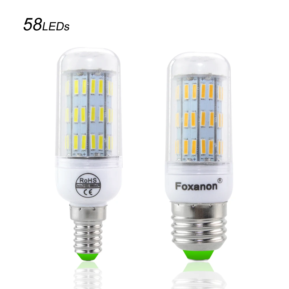 Foxanon 220 В E27 E14 лампа для кукурузы светодиодная 7020SMD чип 110 в 230 58 70 86 126 светодиодов 3