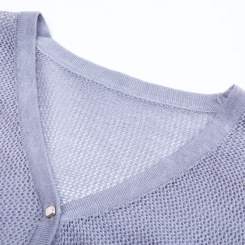 SZDYQH Summer Hollow Out Beach Cool Cardigans Women Half Sleeve Sweater Knitted V-neck New Crochet Femme Casual Ladies Tops |