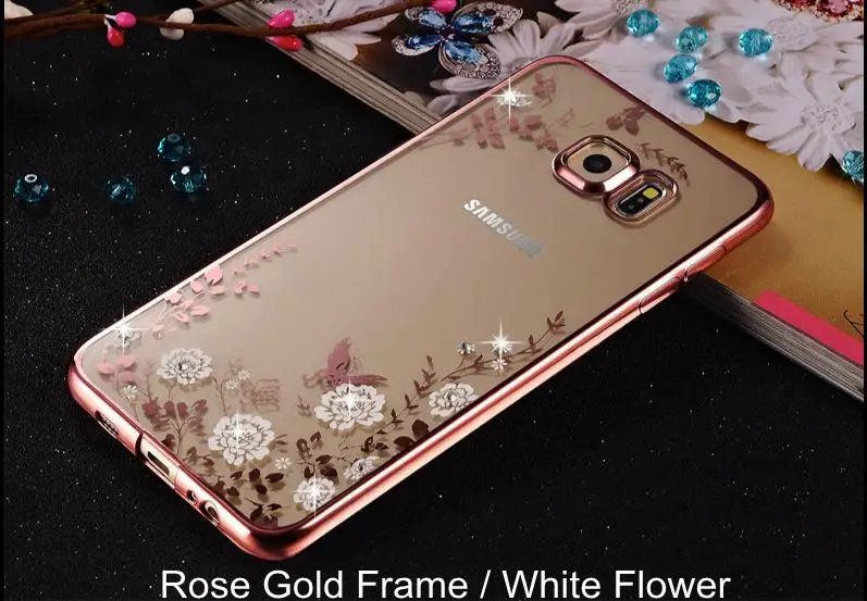 Прозрачная крышка для samsung Galaxy A30 A50 M20 M10 S10E S10 S9 S8 J4 J6 A6 A8 плюс A9 A7 S7edge Note9 чехлы с цветами и бриллиантами мягкий чехол