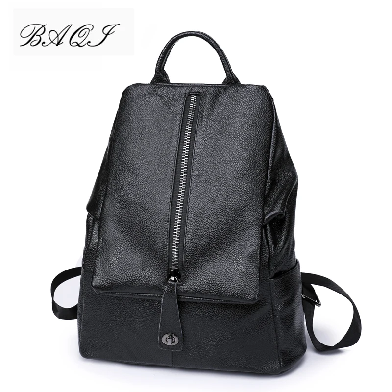 

BAQI Women Backpack Genuine Leather Cowhide 2019 Fashion School Bag Girls Shoulder Bags Women Travel Bag Casual Bagpack Mochila