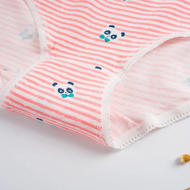 Модное женское нижнее белье с рисунком панды из мультфильма, хлопковые трусы с низкой талией и бантом, милые одноцветные трусы в полоску для девочек L XL