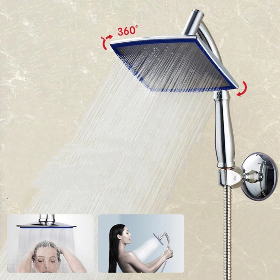 New 8 Inch Indoor Portable Water Saving Square Shower Head Handheld and Wall Mounted High Pressure Shower ABS Durable Plastic