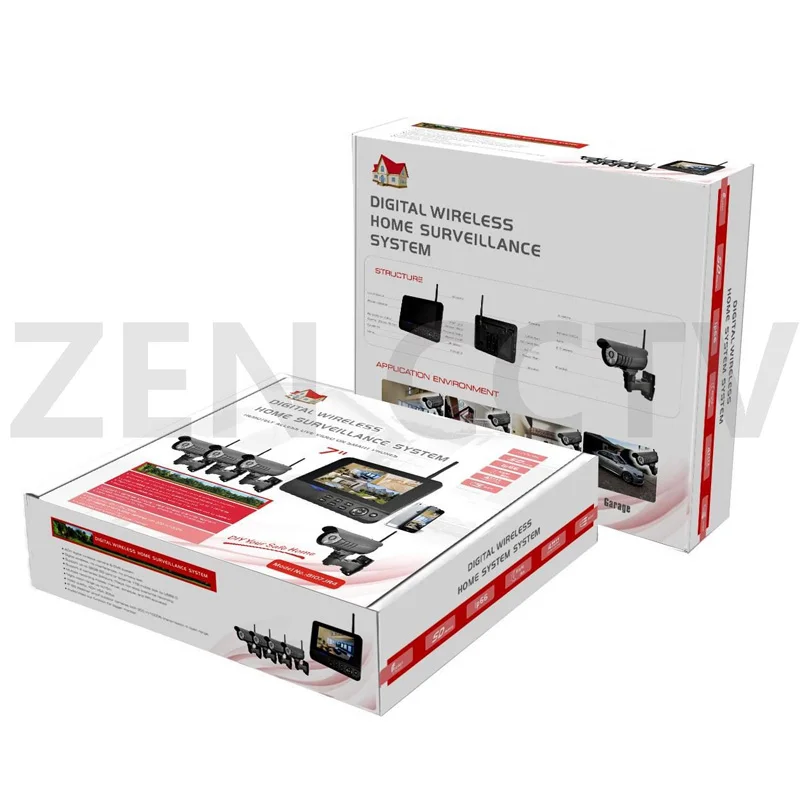 Система домашней сигнализации с 7-дюймовым монитором 4-канальные беспроводные