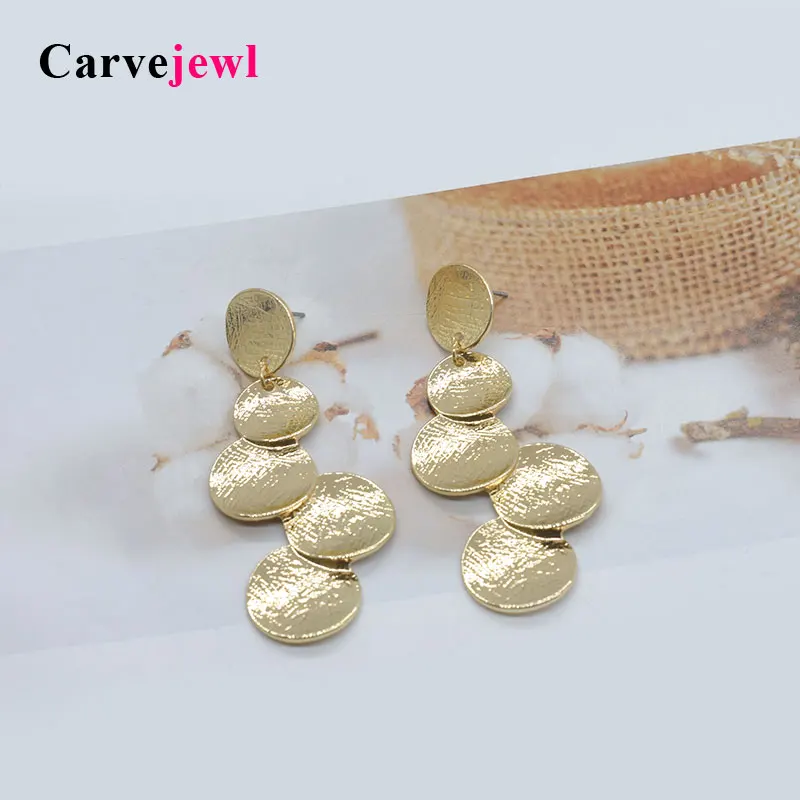 

Carvejewl big stud earrings brushed round long stud earrings for women jewelry girl gift simple personality hot sale bohemia