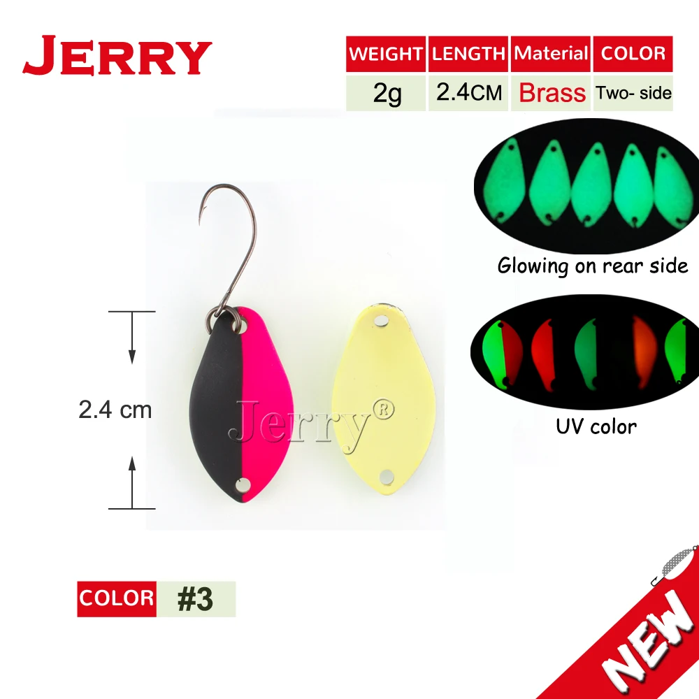 Jerry 2 г рыболовные ложки светящиеся области и озеро форель ложки латунные цветы УФ Цвета Спиннинг рыболовные приманки жесткая приманка шоры pesca