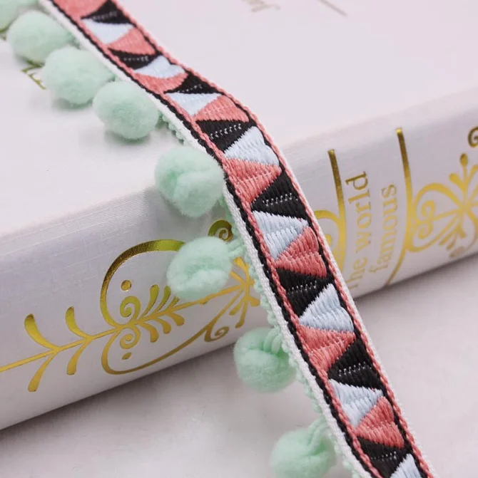 2cm Mint green 1 ярд, богемная кружевная отделка, этническая кружевная лента с вышивкой, разноцветный круглый шар, кисточка, помпон, бусины, подвесные воротники, аксессуары для самостоятельного изготовления - Цвет: 2cm Mint green