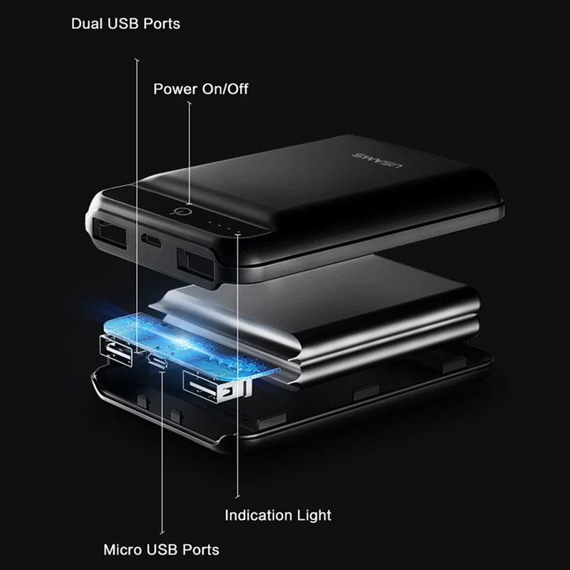 USAMS Универсальный 10000 мАч Внешний аккумулятор для xiaomi внешний iPhone 6 7 Samsung