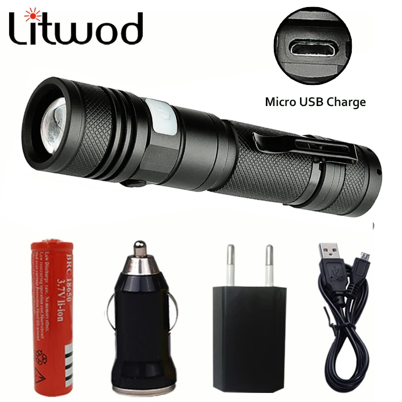 Litwod Z20 1301 светодио дный фонарик Micro USB Перезаряжаемые факел XM L T6 Масштабируемые 5