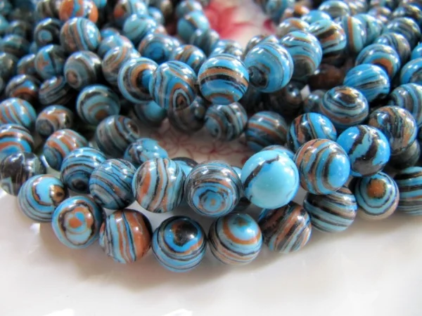 

Natural 8mm Round blue Brown Calsilica Stone Swirl Beads Approx 50Pcs