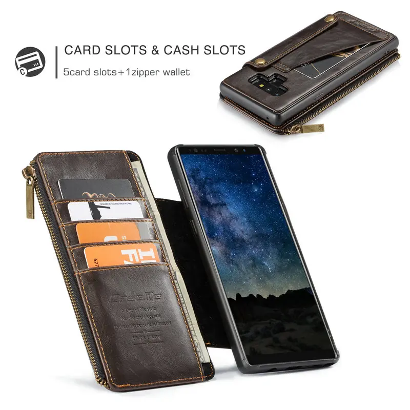 Съемный кожаный чехол кошелек CaseMe для Galaxy Note 9 с отделениями кредитных карт на
