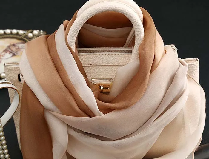 Brown Nude Color Gradient High quality Silk scarves China wholesale scarfs Summer Beach Towel Multifunctional Bandana Scarf |