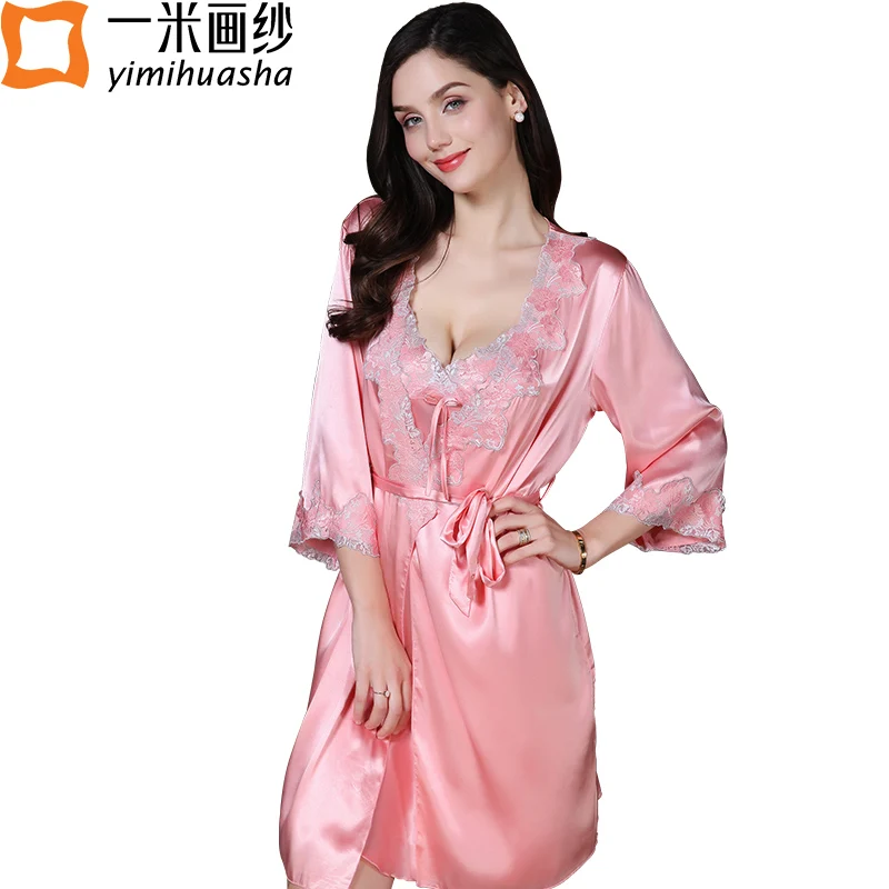Для Женщин Зимняя Ночная рубашка комплект из искусственного шелка халат пижамы