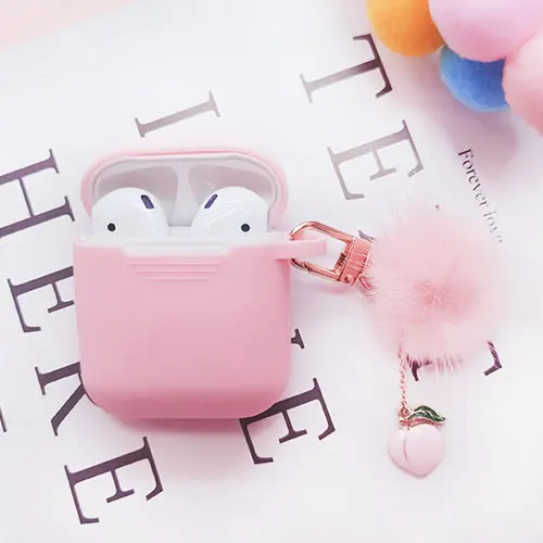 pink peach Милый милый корейский силиконовый чехол для Apple Airpods 1 2 Чехол аксессуары Bluetooth наушники защитный чехол вишня собака брелок - Цвет: pink peach