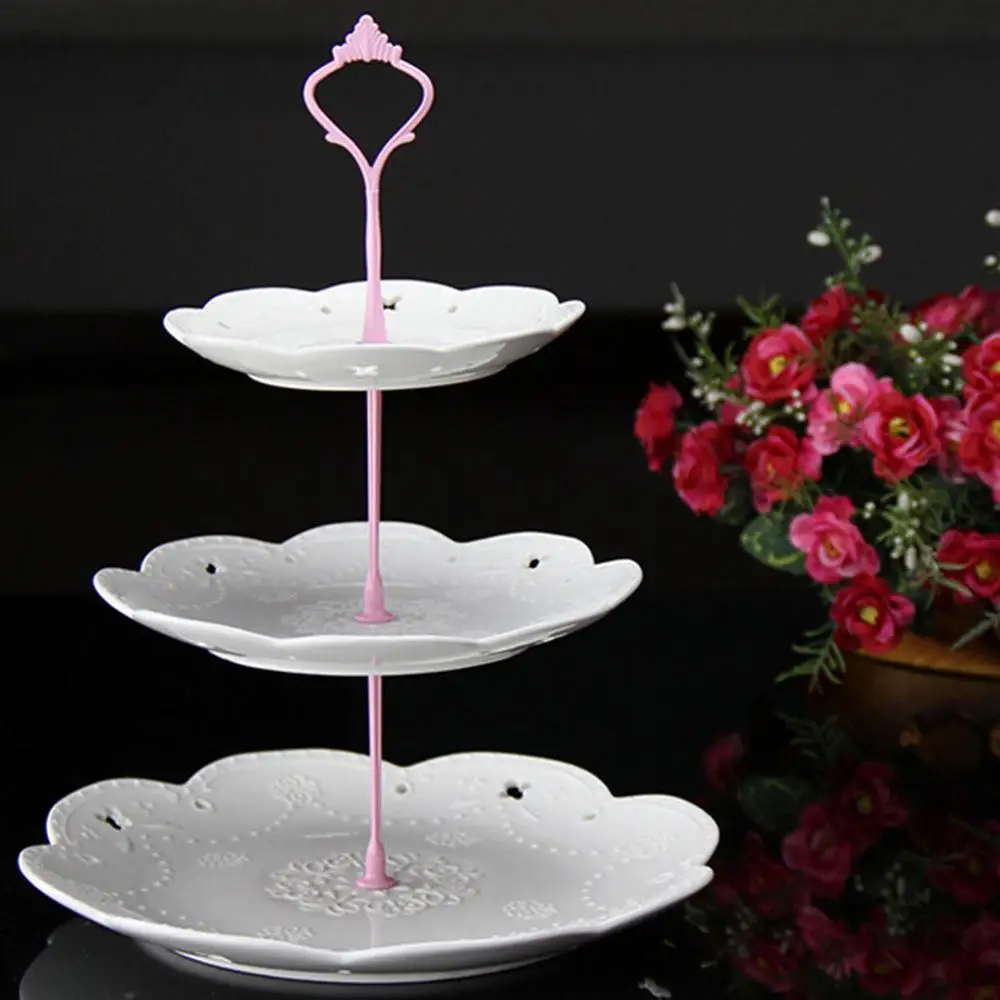 3 tie pink 1 Набор 2/3 ярусов конфеты фрукты торты десерты тарелки подставки для свадебной вечеринки фруктовый кекс на день рождения тарелка подставка без тарелки - Цвет: 3 tie pink
