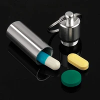 mini portable waterproof aluminum silver pill box pill case bottle cache drug holder container with key chain key holder