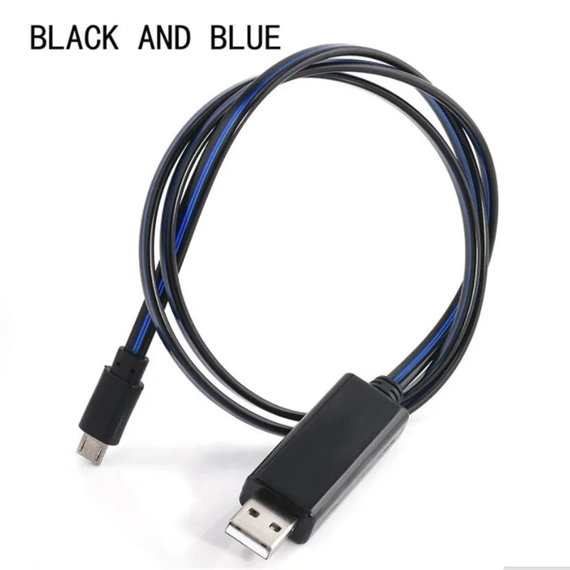 BLACK AND BLUE Светодиодный светящийся течет usb-шнур для Зарядное устройство Тип C/Micro Зарядка через USB кабель для передачи данных для iPhone 7 X Xs samsung Galaxy S10 S10E A50 проводное зарядное устройство Шнур - Цвет: BLACK AND BLUE
