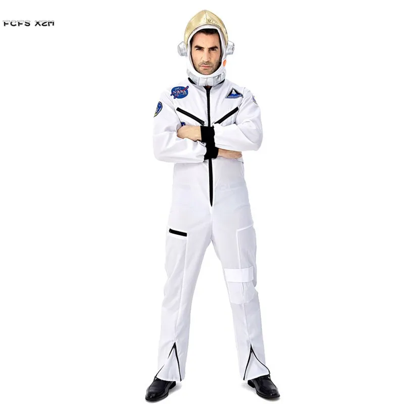 

S-XL 2 Colors Men Astronaut uniform Cosplay Halloween Cosmonaut Costumes Carnival Purim parade Stage play Masquerade Party dress