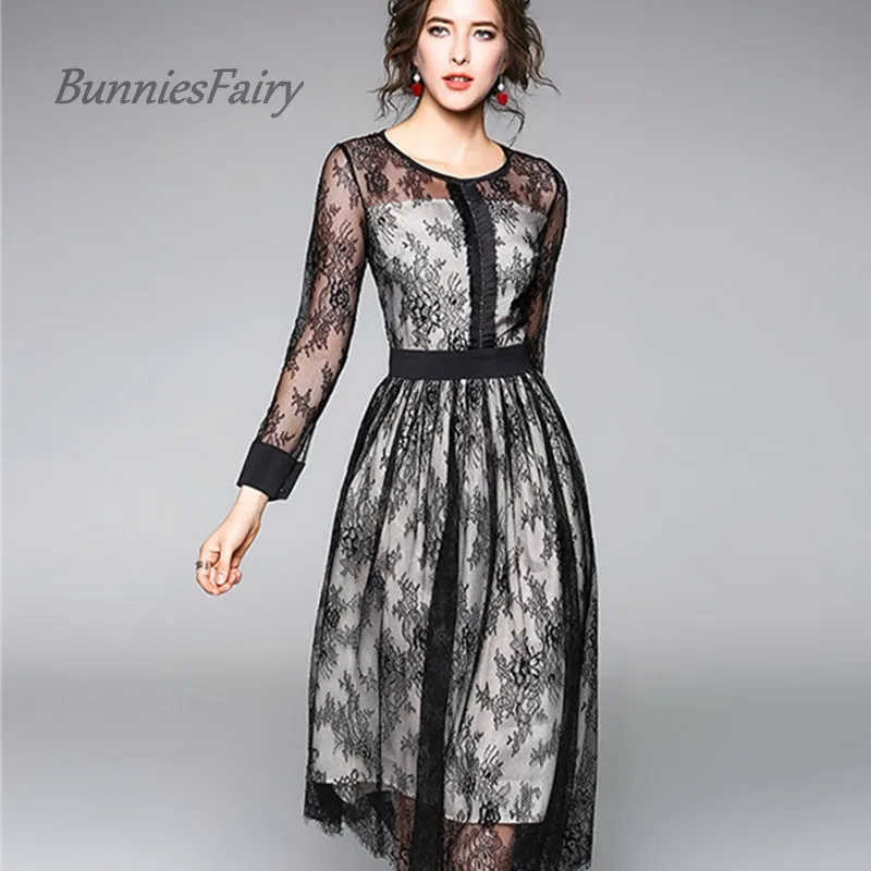 BunniesFairy 2018 Новое Европейское и американское винтажное платье с круглым вырезом