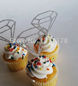 

Glitter diamond cutout ring Cupcake Toppers Bachelorette wedding bridal Shower birthday tea party treat food picks decoration