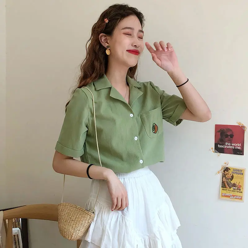 Женская блузка с вышивкой Hzirip Повседневная Свободная приталенная в Корейском