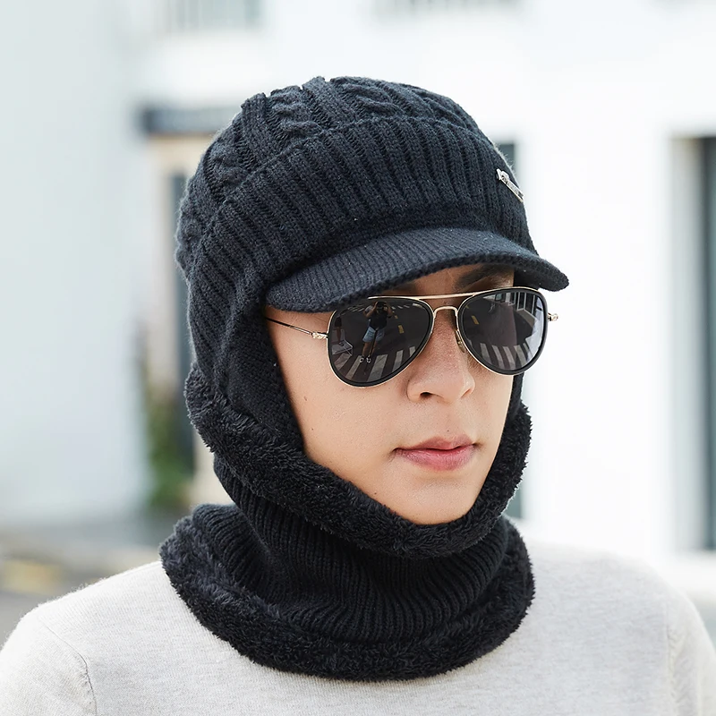 Головные уборы Skullies Beanies Для мужчин шарф вязаная шапка для мужчин больших капор теплая шерсть толстые зимние шапки для мужчин Для женщин Шапка-бини