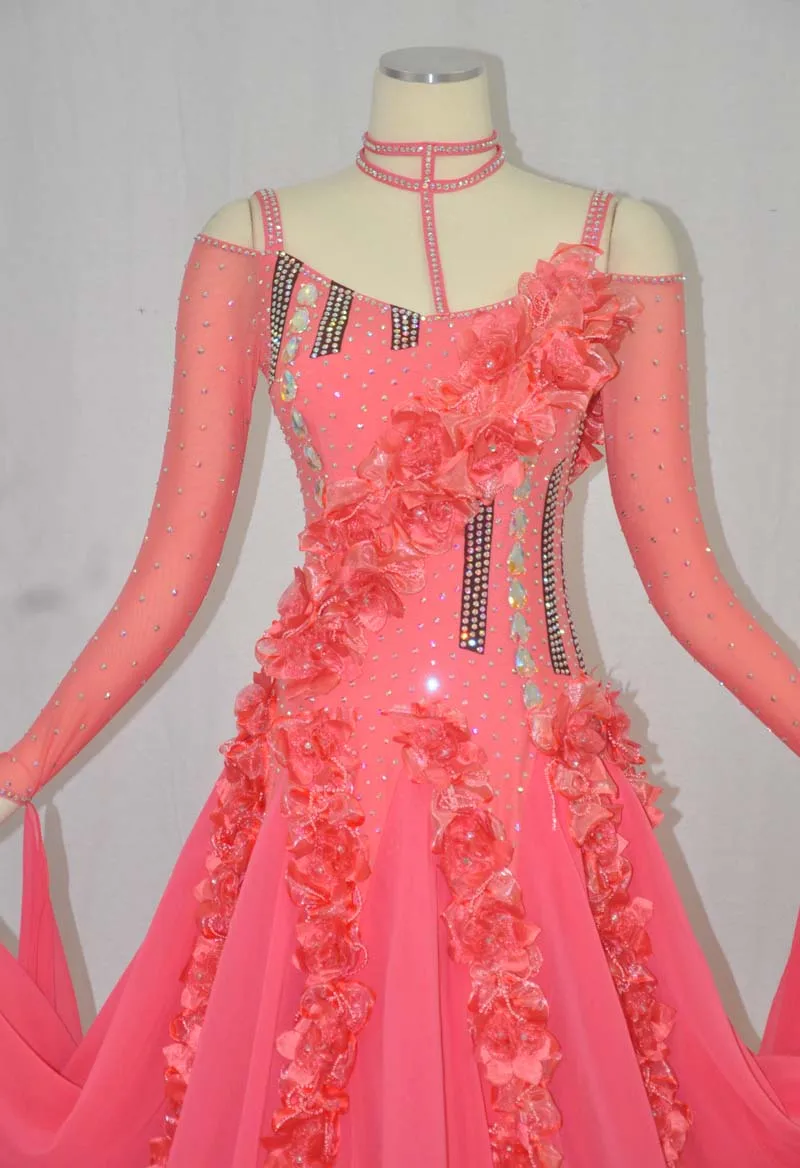 Ballroom Competition Dance Dresses Adult High Quality Long Sleeve Sexy Pink Dancing Dress Women Standard Skirt | Тематическая