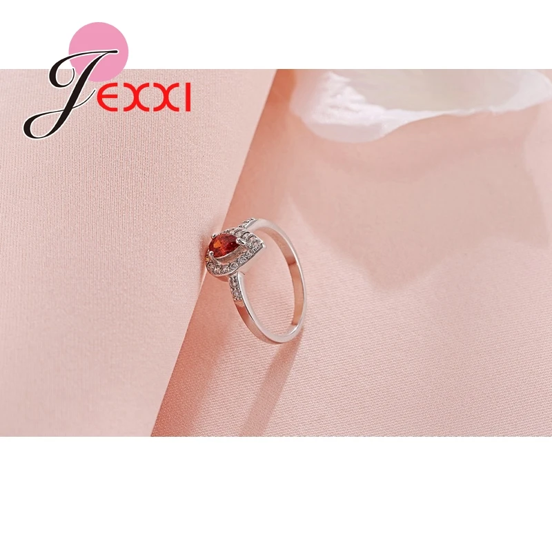Hot Sale Wedding Rings For Women Heart Shape Red CZ Crystal 925 Sterling Silver Engagment Finger Ring Femme | Украшения и
