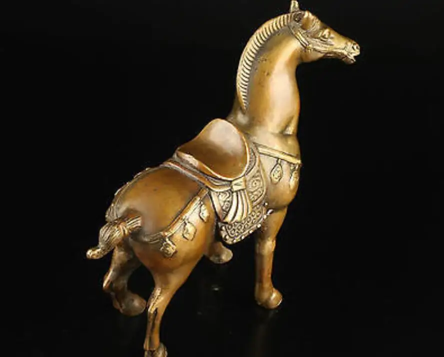 

brass Collectable Vintage Old Brass Casting Good Luck Vivid Horse Art Statu Garden Decoration 100% real Brass Bronze