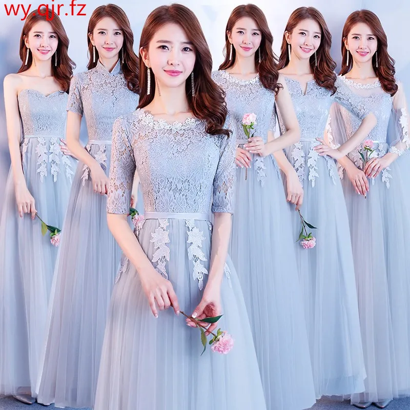 JYX88 # серое длинное платье подружки невесты на шнуровке винно красное розовое