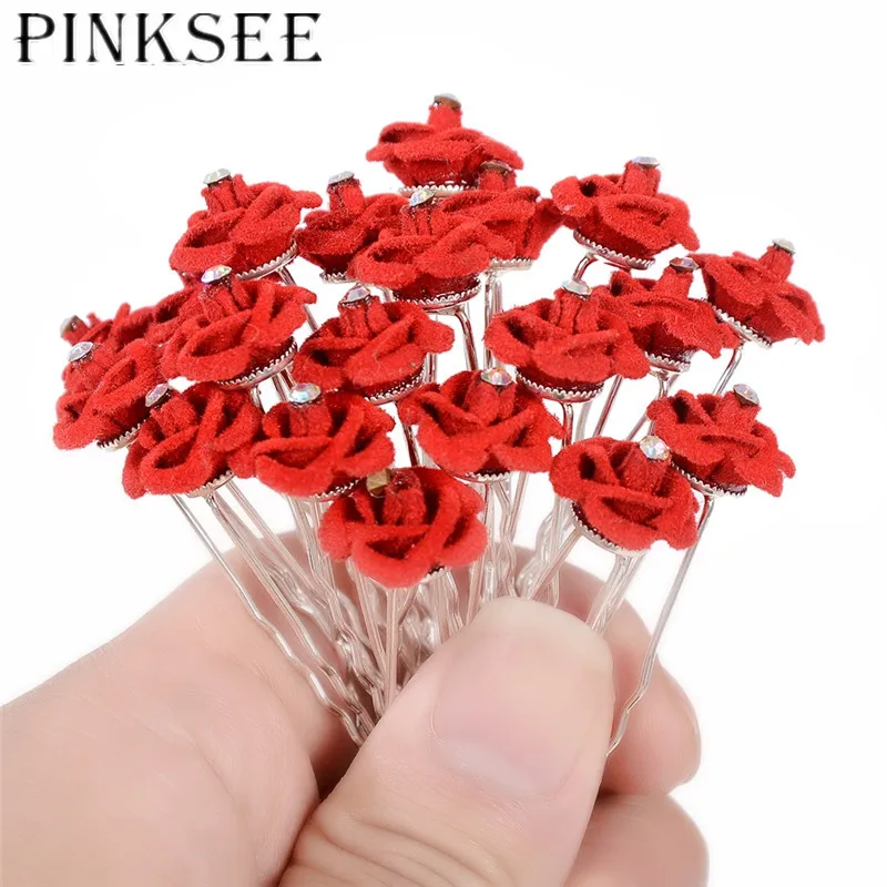 PINKSEE 20 шт./лот Свадебные обручальные заколки для волос с кристаллами в Форме Розы