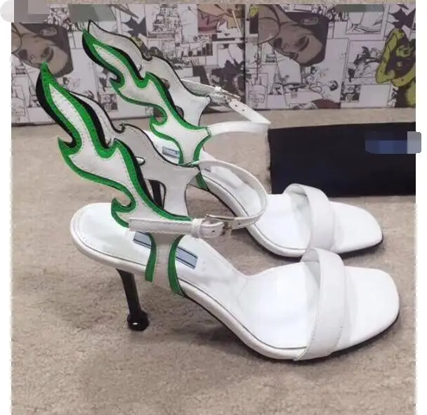 Женские сандалии с открытым носком на высоком каблуке цветным хвостом реальные