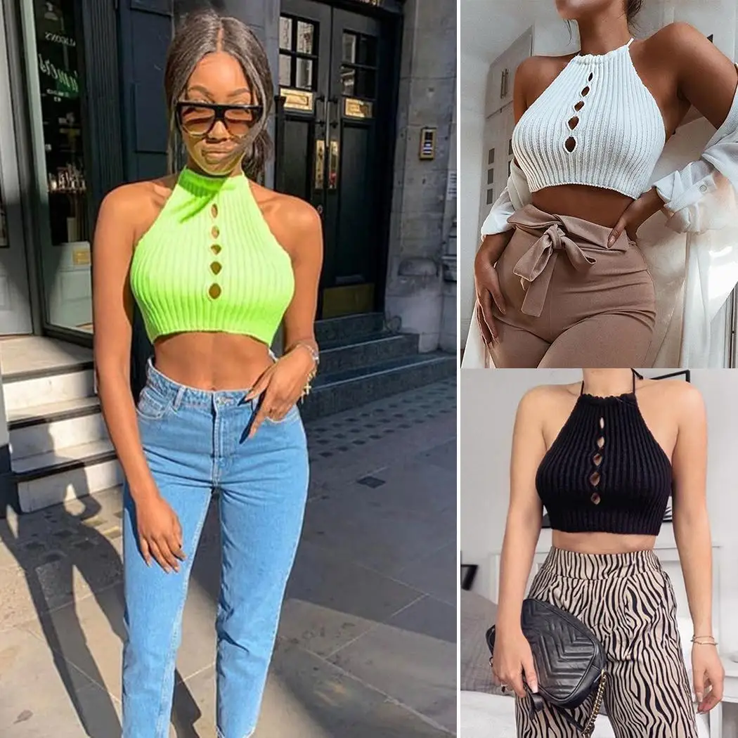 Новая модная женская Повседневная однотонная передняя короткая трикотажная