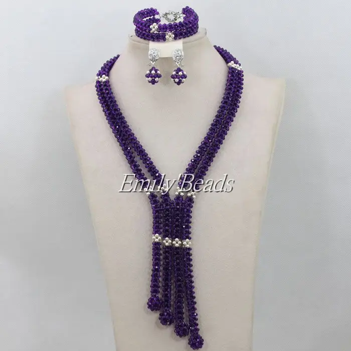 Высококачественные фиолетовые хрустальные бусы комплект ювелирных изделий в
