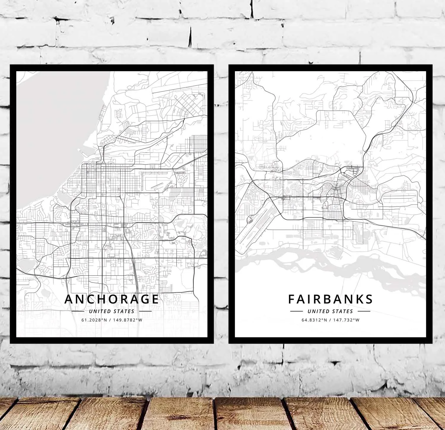 Анкоридж Фэрбенкс АК Аляска США карта плакат | Живопись и каллиграфия