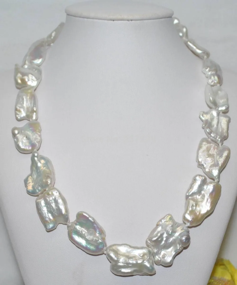 HOT## Wholesale price FREE SHIPPING^^^^Natural Rare white 19*25mm Baroque Biwa freshwater Pearl Necklace | Украшения и аксессуары
