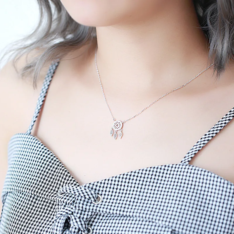 Цепочка с кулоном Ловец снов из серебра 100% пробы фианитами|necklace women|cz necklacechain pendant |