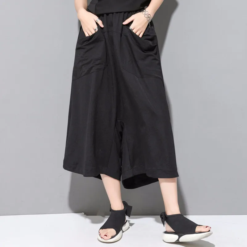 Асимметричные повседневные свободные брюки в Корейском стиле однотонные
