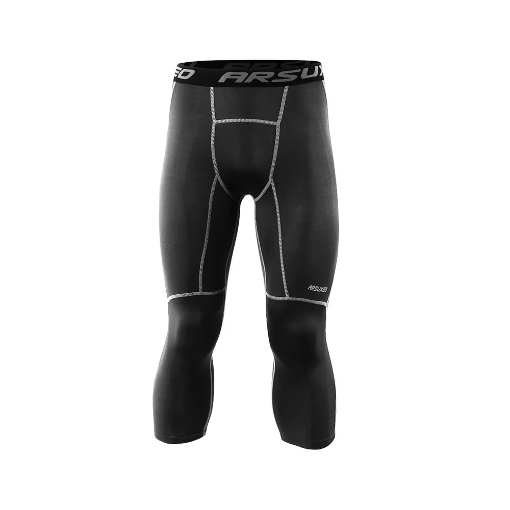 black ARSUXEO мужские спортивные Камуфлированные облегающие штаны базовый слой 3/4 беговые колготки фитнес активные тренировочные брюки K75 - Цвет: black